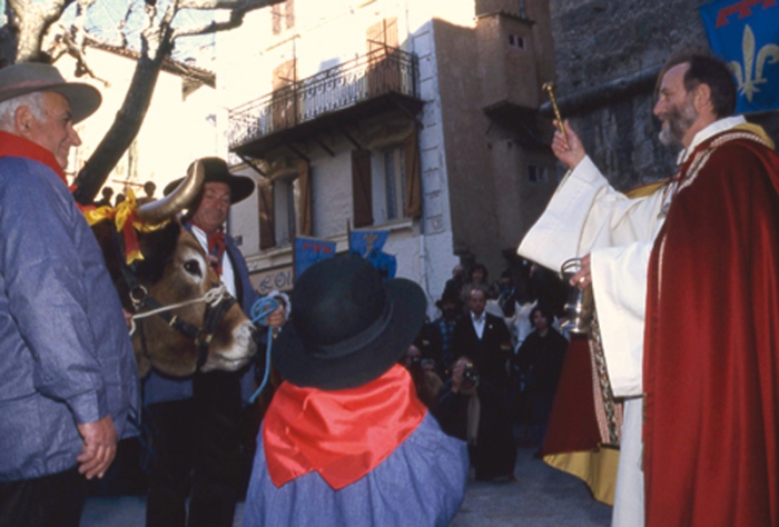Fête des Tripettes de la Saint-Marcel. Barjols, 1998. Bénédiction du bœuf.