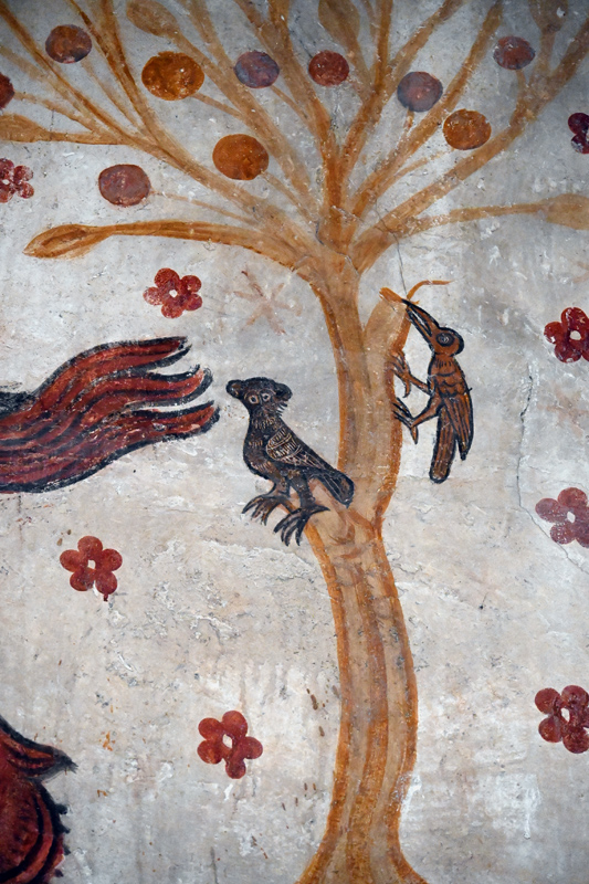 Fresques du XIIIe siècle. Oiseaux, détail. Tour Ferrande. Pernes-les-Fontaines (84). Photo Serge Panarotto.